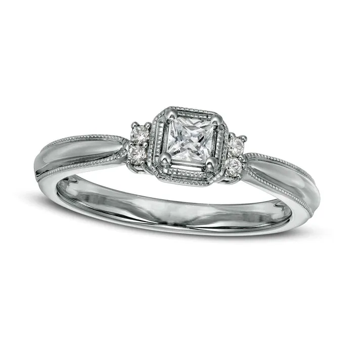 025 CT TW PrincessCut Natural Diamond Collar Promise Ring in Solid 10K White Gold Goldia Rings 025 CT TW PrincessCut Natural Diamond Collar Promise Ring in Solid 10K White Gold Goldia Rings