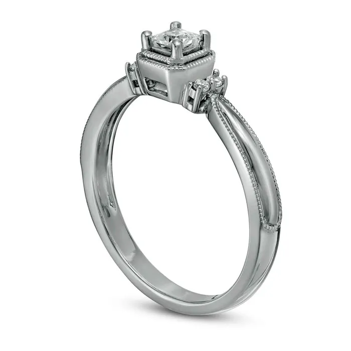 025 CT TW PrincessCut Natural Diamond Collar Promise Ring in Solid 10K White Gold Goldia Rings 025 CT TW PrincessCut Natural Diamond Collar Promise Ring in Solid 10K White Gold Goldia Rings