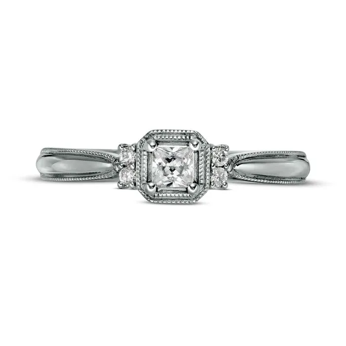 025 CT TW PrincessCut Natural Diamond Collar Promise Ring in Solid 10K White Gold Goldia Rings 025 CT TW PrincessCut Natural Diamond Collar Promise Ring in Solid 10K White Gold Goldia Rings