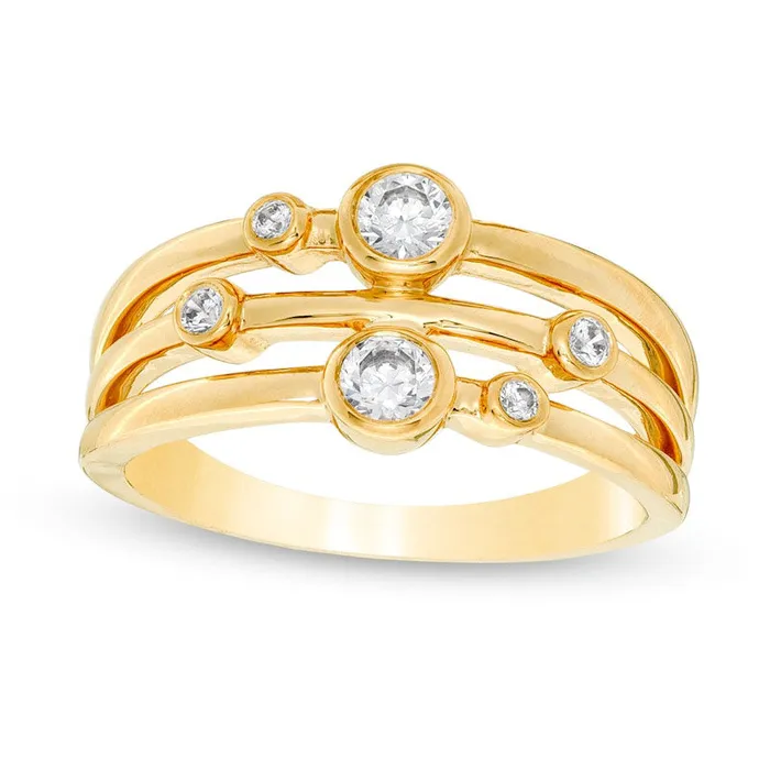 033 CT TW Natural Diamond Three Row BezelSet Ring in Solid 10K Yellow Gold Goldia Rings 033 CT TW Natural Diamond Three Row BezelSet Ring in Solid 10K Yellow Gold Goldia Rings
