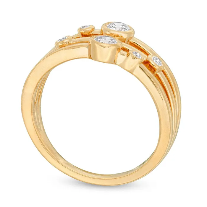 033 CT TW Natural Diamond Three Row BezelSet Ring in Solid 10K Yellow Gold Goldia Rings 033 CT TW Natural Diamond Three Row BezelSet Ring in Solid 10K Yellow Gold Goldia Rings