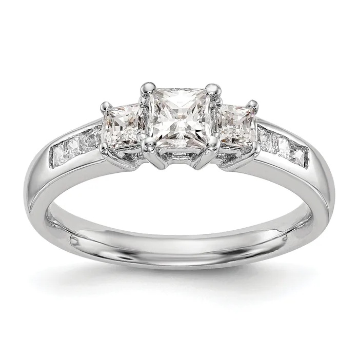 033ct CZ Solid Real 14K White Gold 3Stone Engagement Ring Goldia Rings