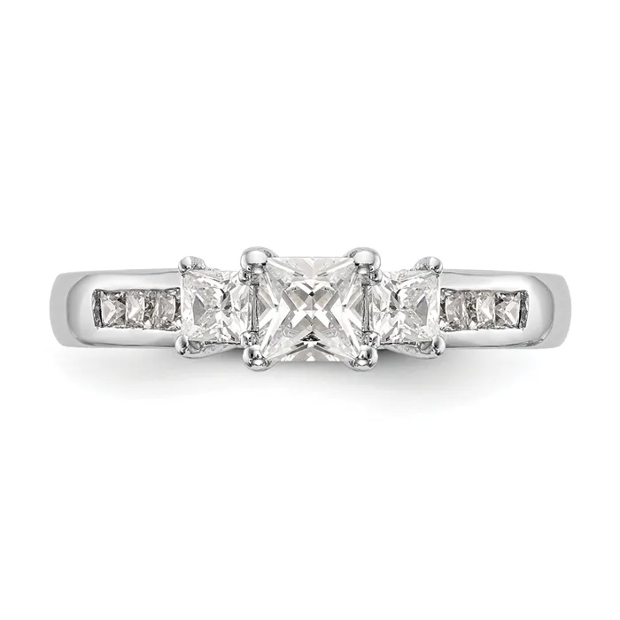 033ct CZ Solid Real 14K White Gold 3Stone Engagement Ring Goldia Rings