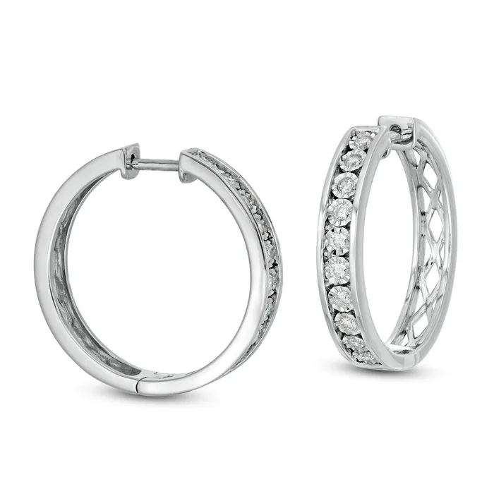 05 CT TW Diamond Hoop Earrings in Sterling Silver Goldia Earrings