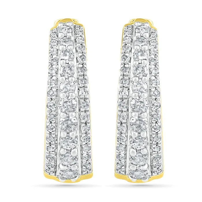 05 CT TW Diamond Triple Row Hoop Earrings in 10K Gold Goldia Earrings