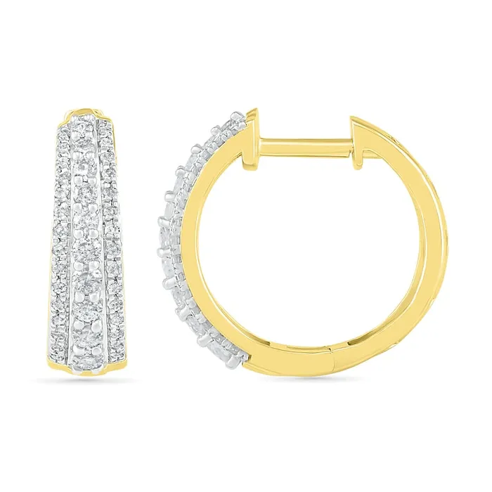 05 CT TW Diamond Triple Row Hoop Earrings in 10K Gold Goldia Earrings 05 CT TW Diamond Triple Row Hoop Earrings in 10K Gold Goldia Earrings