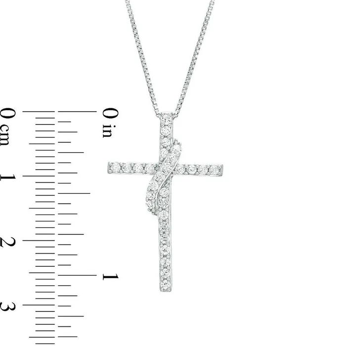 05 CT TW Natural Diamond Cross with Sash Pendant in 10K White Gold Goldia Necklaces 05 CT TW Natural Diamond Cross with Sash Pendant in 10K White Gold Goldia Necklaces