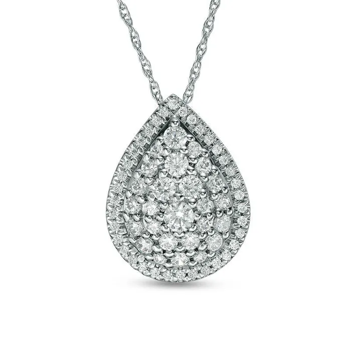 05 CT TW Natural Diamond PearShaped Frame Pendant in 10K White Gold Goldia Necklaces 05 CT TW Natural Diamond PearShaped Frame Pendant in 10K White Gold Goldia Necklaces