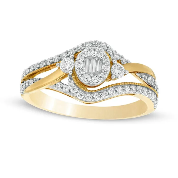 050 CT TW Baguette and Round Natural Diamond Frame Bypass Ring in Solid 10K Yellow Gold Goldia Rings 050 CT TW Baguette and Round Natural Diamond Frame Bypass Ring in Solid 10K Yellow Gold Goldia Rings