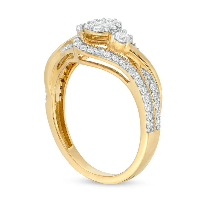 050 CT TW Baguette and Round Natural Diamond Frame Bypass Ring in Solid 10K Yellow Gold Goldia Rings 050 CT TW Baguette and Round Natural Diamond Frame Bypass Ring in Solid 10K Yellow Gold Goldia Rings
