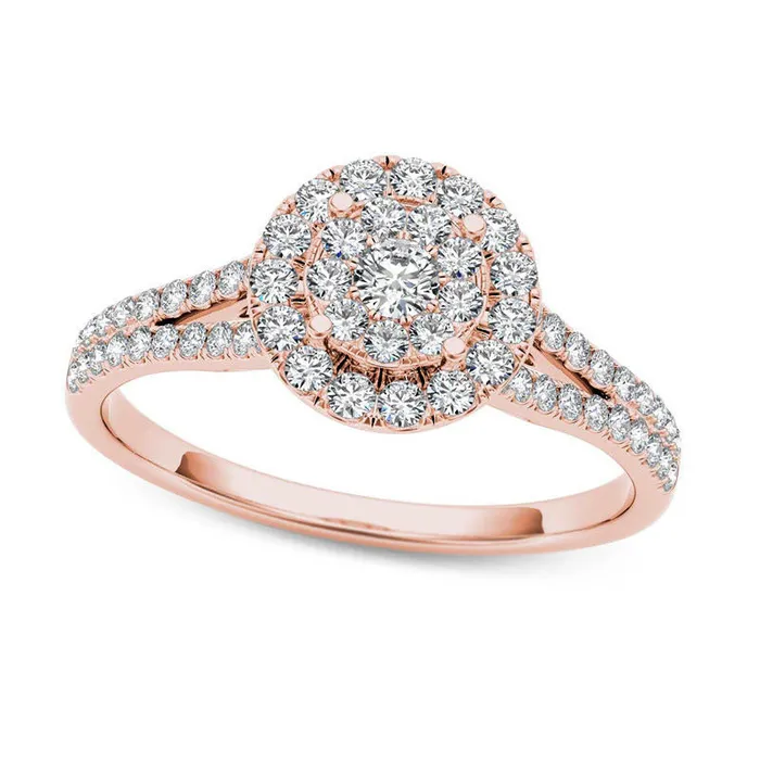 050 CT TW Composite Natural Diamond Frame Engagement Ring in Solid 14K Rose Gold Goldia Rings 050 CT TW Composite Natural Diamond Frame Engagement Ring in Solid 14K Rose Gold Goldia Rings