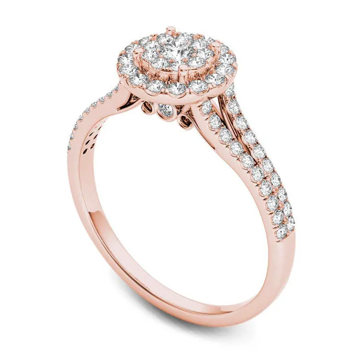 050 CT TW Composite Natural Diamond Frame Engagement Ring in Solid 14K Rose Gold Goldia Rings 050 CT TW Composite Natural Diamond Frame Engagement Ring in Solid 14K Rose Gold Goldia Rings