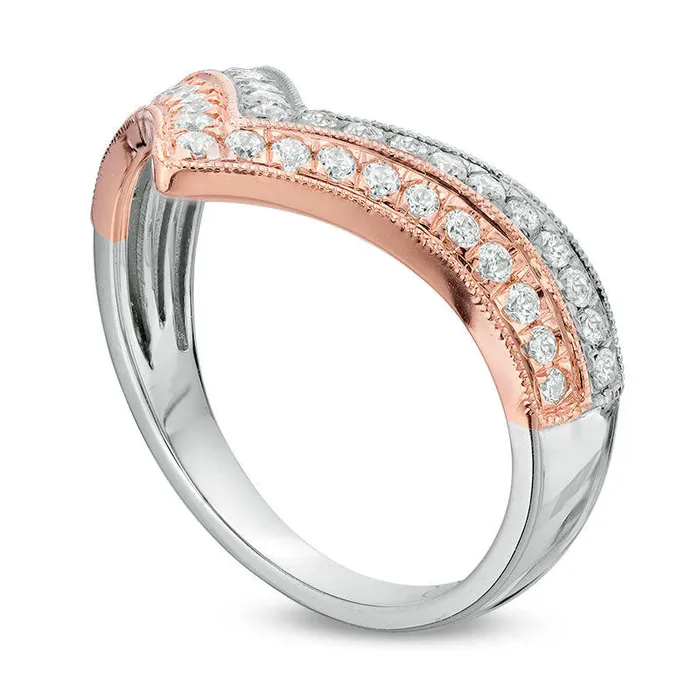 050 CT TW Natural Diamond Antique VintageStyle Double Chevron Band in Solid 10K TwoTone Gold Goldia Rings 050 CT TW Natural Diamond Antique VintageStyle Double Chevron Band in Solid 10K TwoTone Gold Goldia Rings