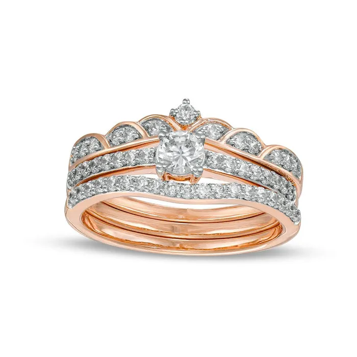 050 CT TW Natural Diamond Antique VintageStyle Three Piece Bridal Engagement Ring Set in Solid 10K Rose Gold JI3 Goldia Rings 050 CT TW Natural Diamond Antique VintageStyle Three Piece Bridal Engagement Ring Set in Solid 10K Rose Gold JI3 Goldia Rings