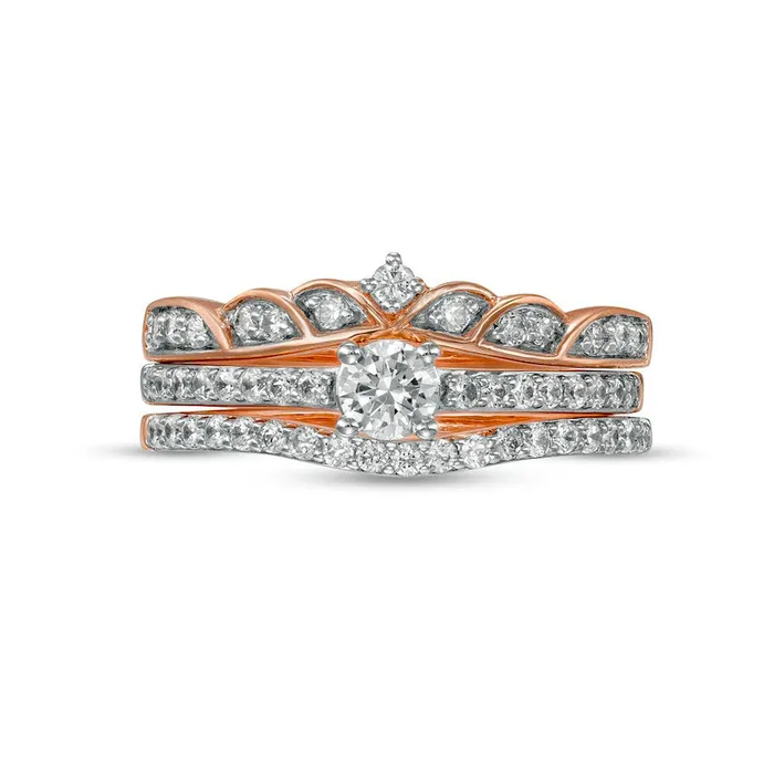 050 CT TW Natural Diamond Antique VintageStyle Three Piece Bridal Engagement Ring Set in Solid 10K Rose Gold JI3 Goldia Rings 050 CT TW Natural Diamond Antique VintageStyle Three Piece Bridal Engagement Ring Set in Solid 10K Rose Gold JI3 Goldia Rings