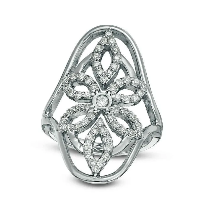 063 CT TW Natural Diamond Open Flower Ring in Solid 14K White Gold Goldia Rings 063 CT TW Natural Diamond Open Flower Ring in Solid 14K White Gold Goldia Rings