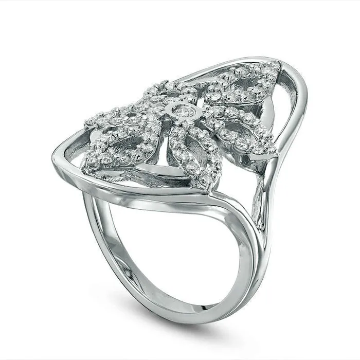 063 CT TW Natural Diamond Open Flower Ring in Solid 14K White Gold Goldia Rings 063 CT TW Natural Diamond Open Flower Ring in Solid 14K White Gold Goldia Rings