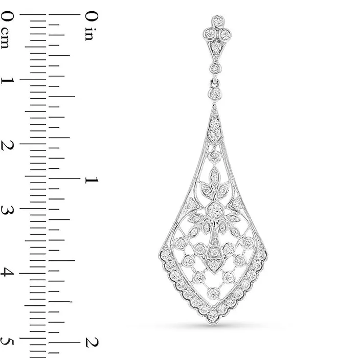 088 CT TW Diamond Ornate Drop Earring in 18K White Gold Goldia Earrings 088 CT TW Diamond Ornate Drop Earring in 18K White Gold Goldia Earrings