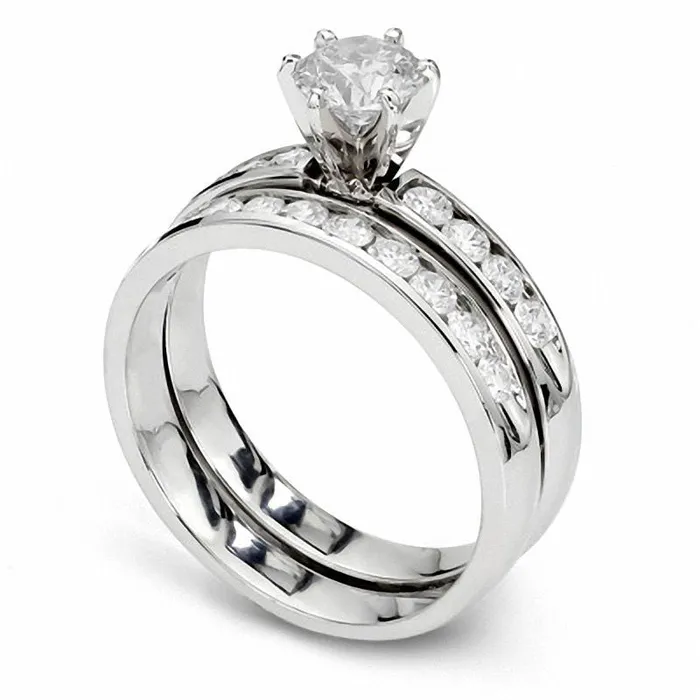 10 CT TW Natural Diamond Bridal Engagement Ring Set in Solid 14K White Gold Goldia Rings 10 CT TW Natural Diamond Bridal Engagement Ring Set in Solid 14K White Gold Goldia Rings
