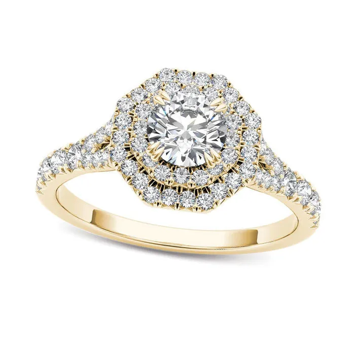10 CT TW Natural Diamond Double Octagonal Frame Engagement Ring in Solid 14K Gold Goldia Rings 10 CT TW Natural Diamond Double Octagonal Frame Engagement Ring in Solid 14K Gold Goldia Rings