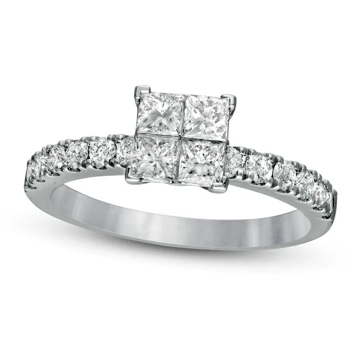 10 CT TW Quad PrincessCut Natural Diamond Engagement Ring in Solid 14K White Gold Goldia Rings 10 CT TW Quad PrincessCut Natural Diamond Engagement Ring in Solid 14K White Gold Goldia Rings