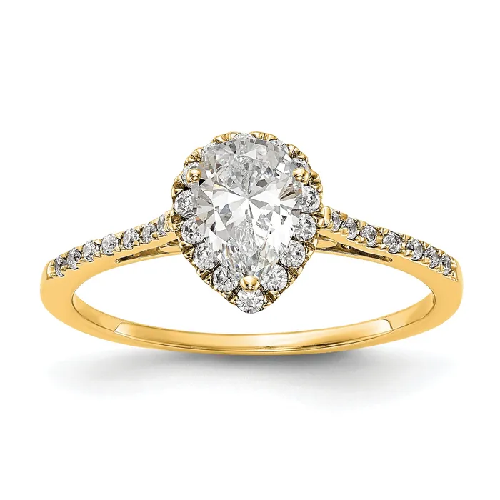 100ct CZ Solid Real 14ktt Pear Halo Engagement Ring Goldia Rings