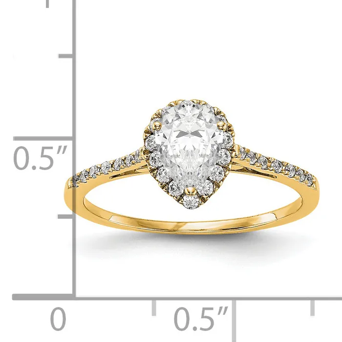 100ct CZ Solid Real 14ktt Pear Halo Engagement Ring Goldia Rings