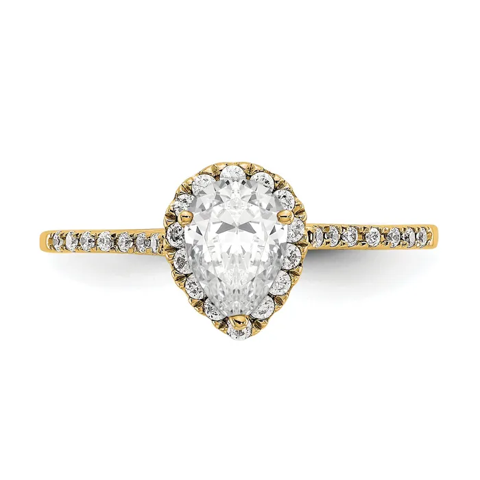 100ct CZ Solid Real 14ktt Pear Halo Engagement Ring Goldia Rings