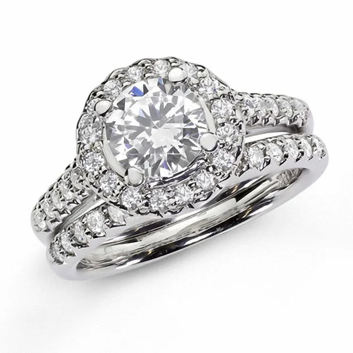 120 CT Diamond Halo Bridal Engagement Ring Set 14K White Gold Goldiacom Rings 120 CT Diamond Halo Bridal Engagement Ring Set 14K White Gold Goldiacom Rings