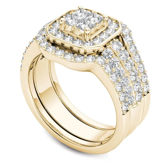 175 CT TW Quad PrincessCut Natural Diamond Frame Three Piece Bridal Engagement Ring Set in Solid 14K Gold Goldia Rings 175 CT TW Quad PrincessCut Natural Diamond Frame Three Piece Bridal Engagement Ring Set in Solid 14K Gold Goldia Rings