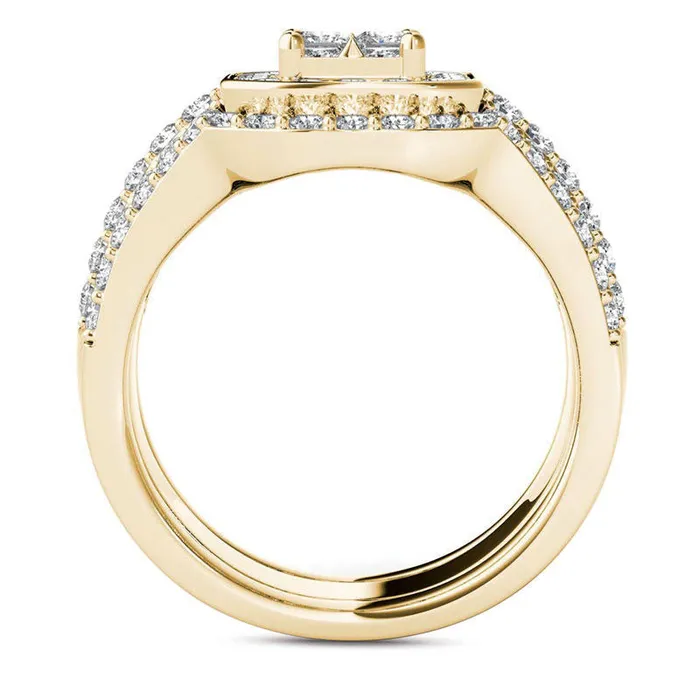 175 CT TW Quad PrincessCut Natural Diamond Frame Three Piece Bridal Engagement Ring Set in Solid 14K Gold Goldia Rings 175 CT TW Quad PrincessCut Natural Diamond Frame Three Piece Bridal Engagement Ring Set in Solid 14K Gold Goldia Rings