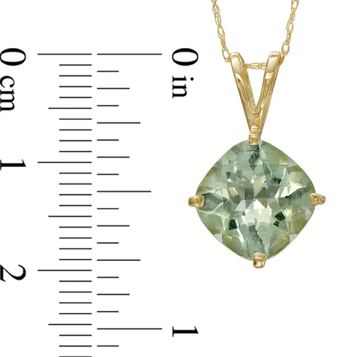 100mm CushionCut Green Quartz Pendant in 10K Yellow Gold Goldia Necklaces 100mm CushionCut Green Quartz Pendant in 10K Yellow Gold Goldia Necklaces