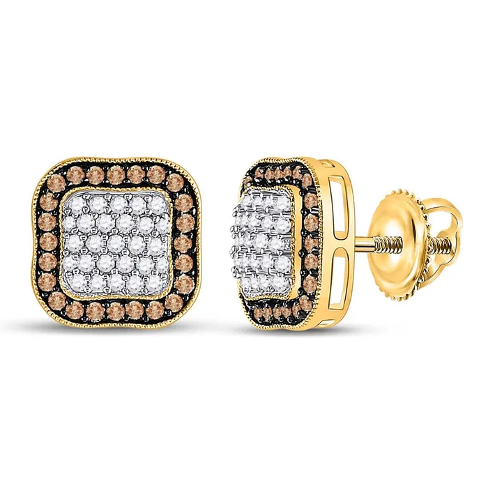 10k Yellow Gold Brown Diamond Square Cluster Earrings 1 Cttw gndatlanta Earrings 10k Yellow Gold Brown Diamond Square Cluster Earrings 1 Cttw gndatlanta Earrings