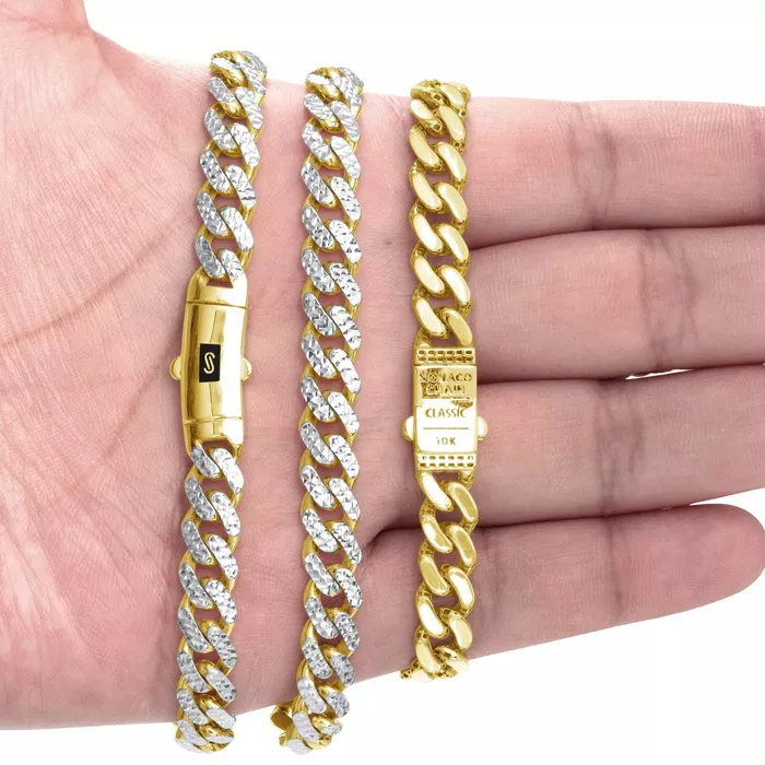 10k Yellow Gold Monaco Miami Cuban Diamond Cut Pave 75mm Chain Necklace 26 Goldiacom Necklaces
