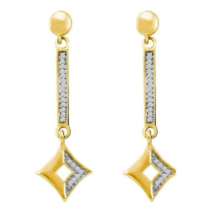10k Yellow Gold Round Diamond Dangle Earring gndatlanta Earrings