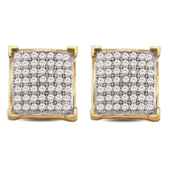 10k Yellow Gold Round Diamond Square Cluster Earrings 14 Cttw gndatlanta Earrings