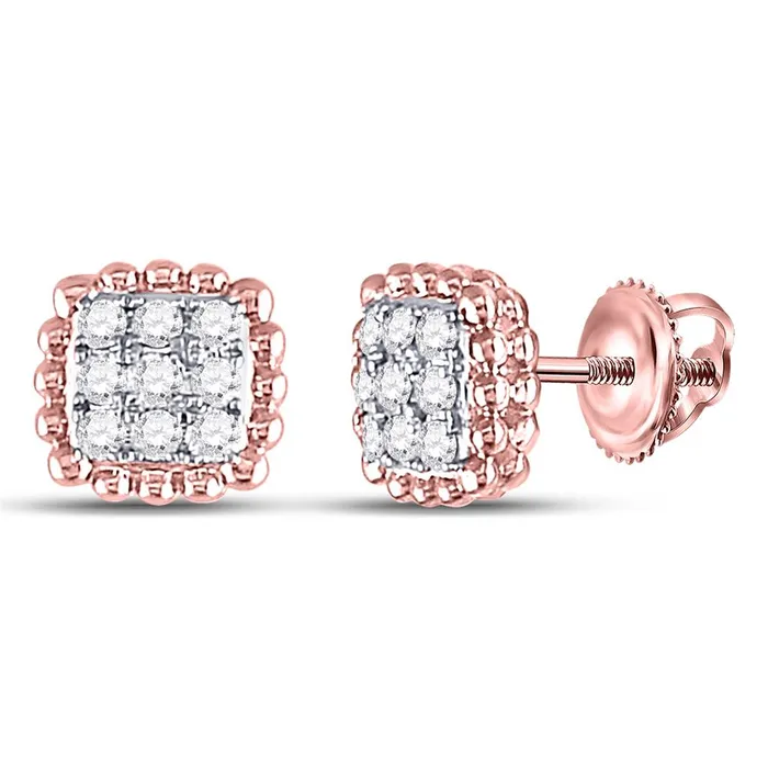 10kt Rose Gold Round Diamond Beaded Square Frame Cluster Earrings 14 Cttw gndatlanta Earrings 10kt Rose Gold Round Diamond Beaded Square Frame Cluster Earrings 14 Cttw gndatlanta Earrings