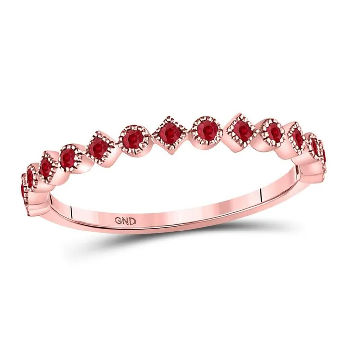 10kt Rose Gold Round Ruby Square Dot Stackable Band Ring 15 Cttw gndatlanta Rings