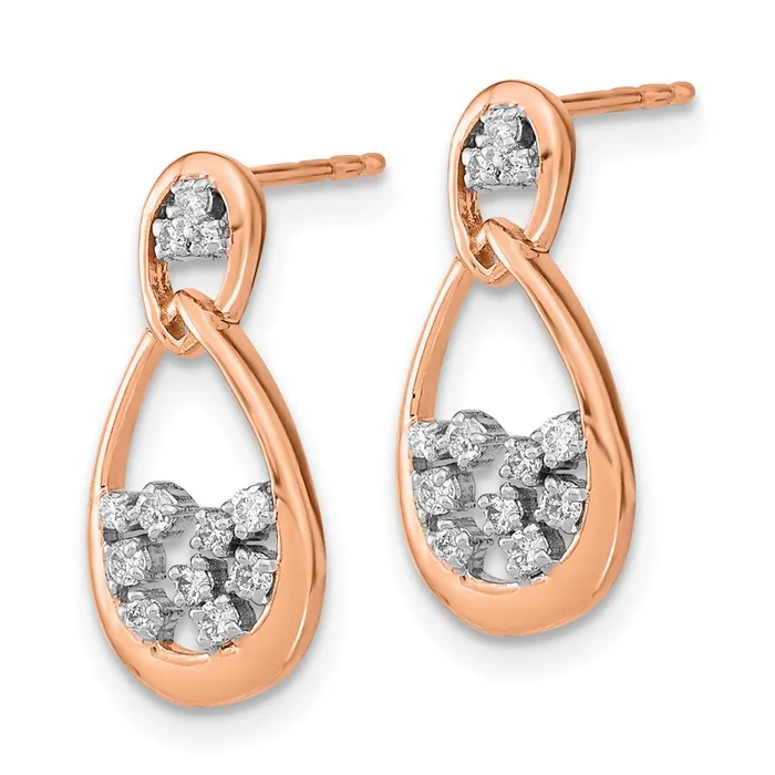 14k Rose Gold Polished Real Diamond Double Teardrop Post Earrings Goldia Earrings