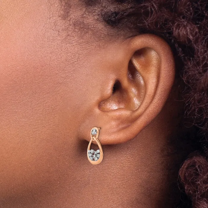 14k Rose Gold Polished Real Diamond Double Teardrop Post Earrings Goldia Earrings