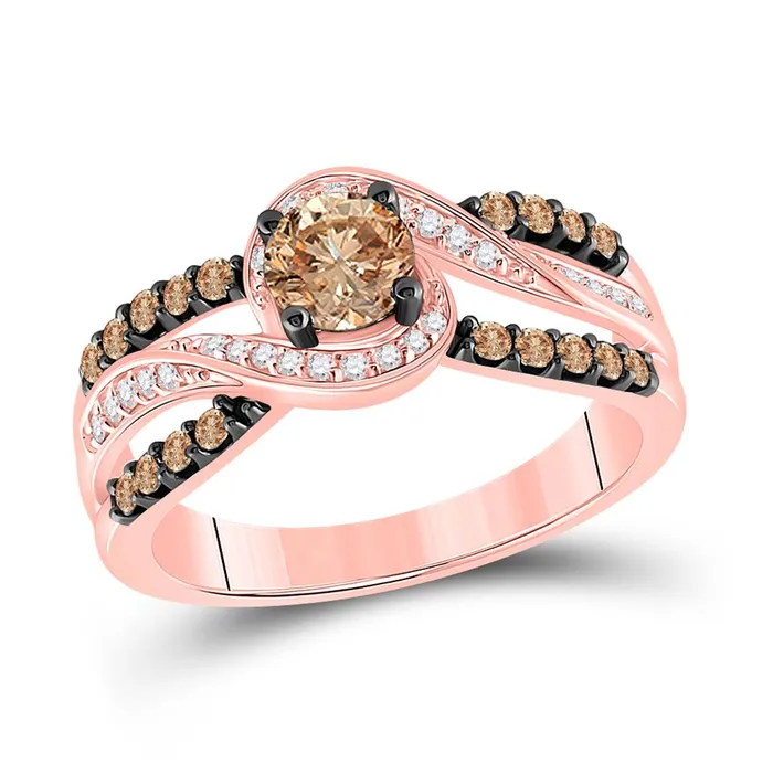 14k Rose Gold Round Brown Diamond Solitaire Bridal Engagement Ring 1 Cttw gndatlanta Rings
