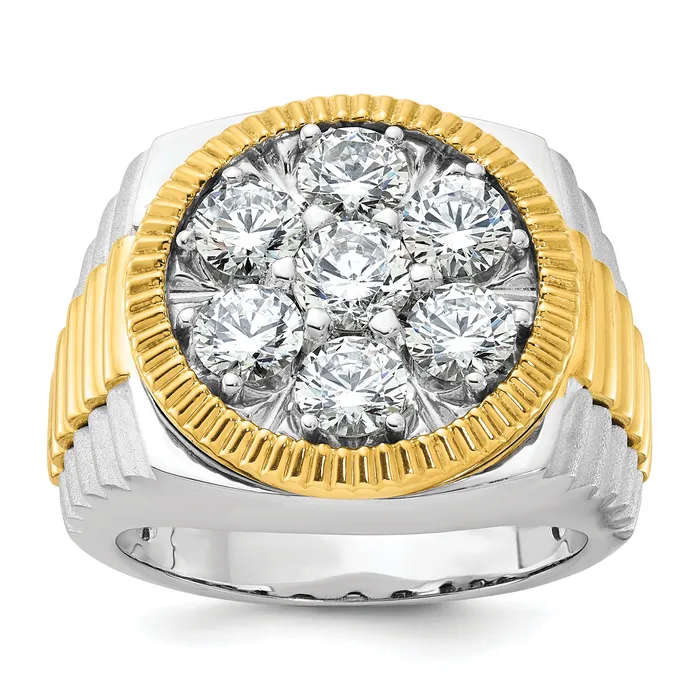 14k TwoTone 3 Ct Lab Grown Diamond VSSI G Ribbed Mens Cluster Ring Goldia Rings 14k TwoTone 3 Ct Lab Grown Diamond VSSI G Ribbed Mens Cluster Ring Goldia Rings