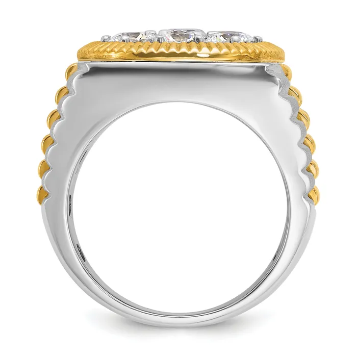 14k TwoTone 3 Ct Lab Grown Diamond VSSI G Ribbed Mens Cluster Ring Goldia Rings