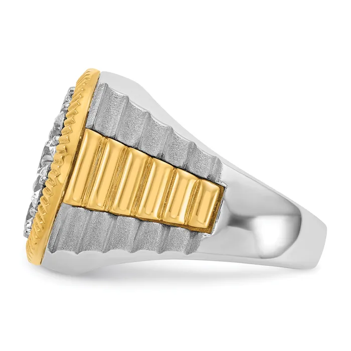 14k TwoTone 3 Ct Lab Grown Diamond VSSI G Ribbed Mens Cluster Ring Goldia Rings