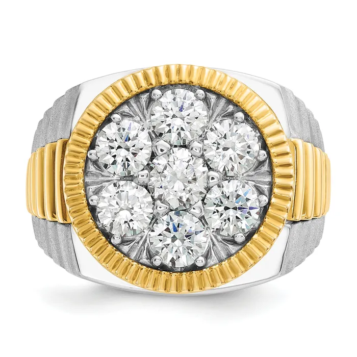 14k TwoTone 3 Ct Lab Grown Diamond VSSI G Ribbed Mens Cluster Ring Goldia Rings