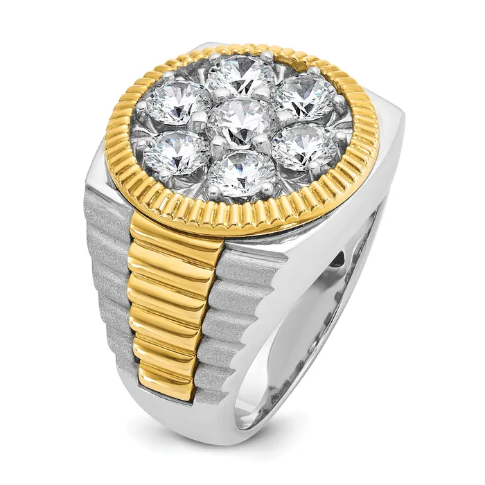 14k TwoTone 3 Ct Lab Grown Diamond VSSI G Ribbed Mens Cluster Ring Goldia Rings