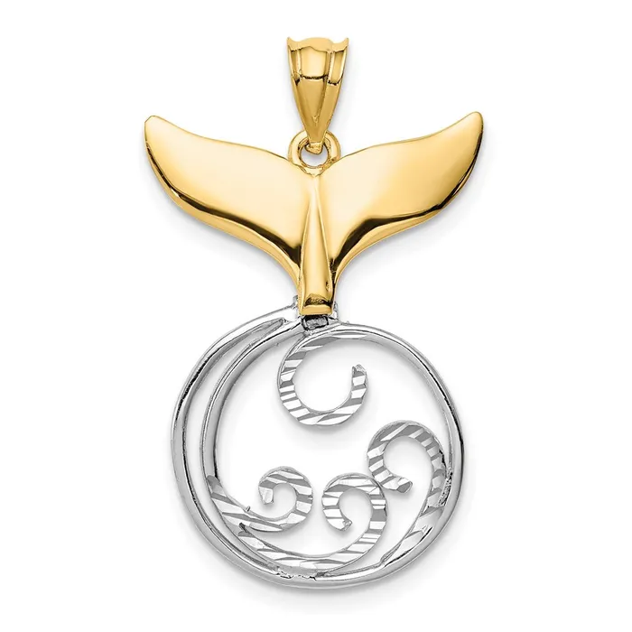 14k Twotone Gold DC Polished Whale Tail Wave Pendant Goldia Rings