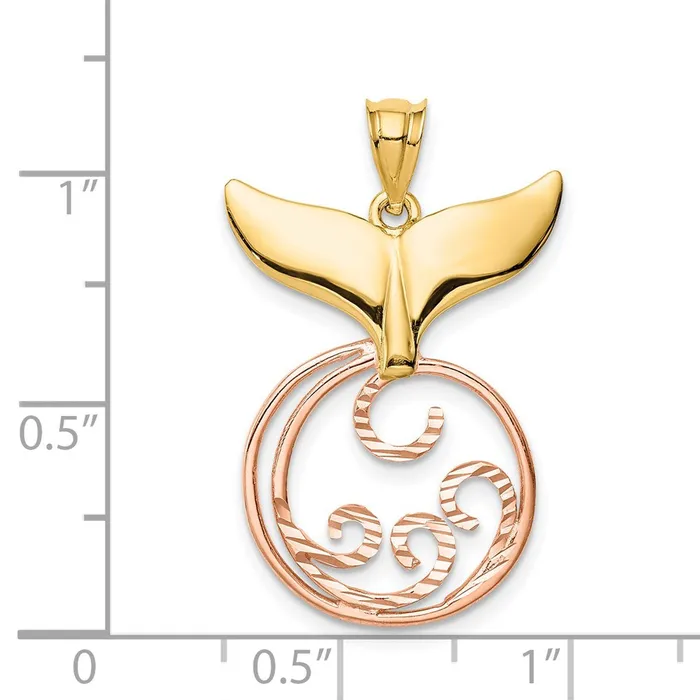 14k Twotone Gold DC Polished Whale Tail Wave Pendant Goldia Rings