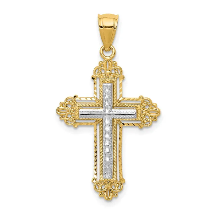 14k Twotone Gold Fleur De Lis Cross Pendant Goldia Rings
