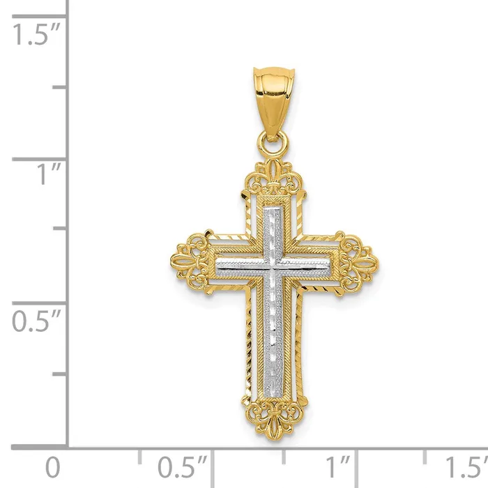 14k Twotone Gold Fleur De Lis Cross Pendant Goldia Rings